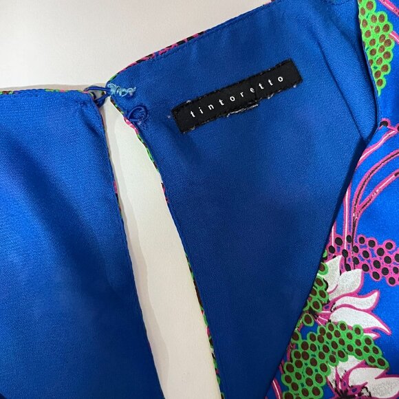 Tintoretto Puff-Sleeve/Cap-Sleeve Lined Silky Colorful Blouse - XS/S - Picture 9 of 13